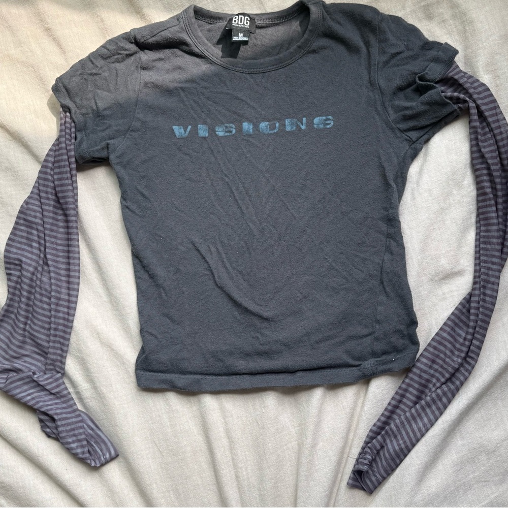 Urban Outfitters BDG Gray Tee with Striped Sleeves